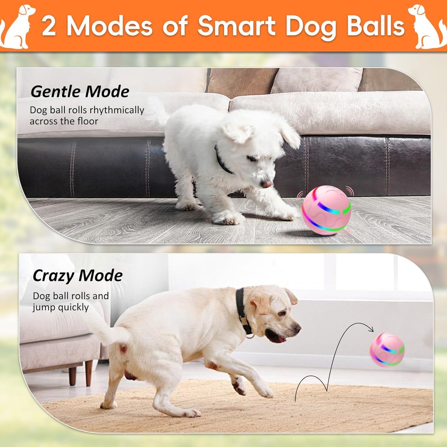 Interactive Dog Ball, Smart Interactive Dog Toys, Automatic Moving Vibrating Bouncing Pet Ball for Medium and Large Dogs, TPU Material, Rechargeable and Waterproof