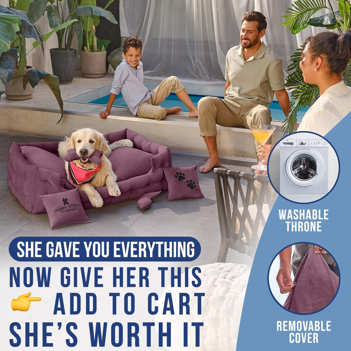 Luxury Dog Bed Chesterfield – Handcrafted Velvet Throne for Dogs | Joint Support, Calming & Temp-Regulating Comfort | Durable 5+ Years, Anti-Claw, Washable 100+ Times – XL, Purple