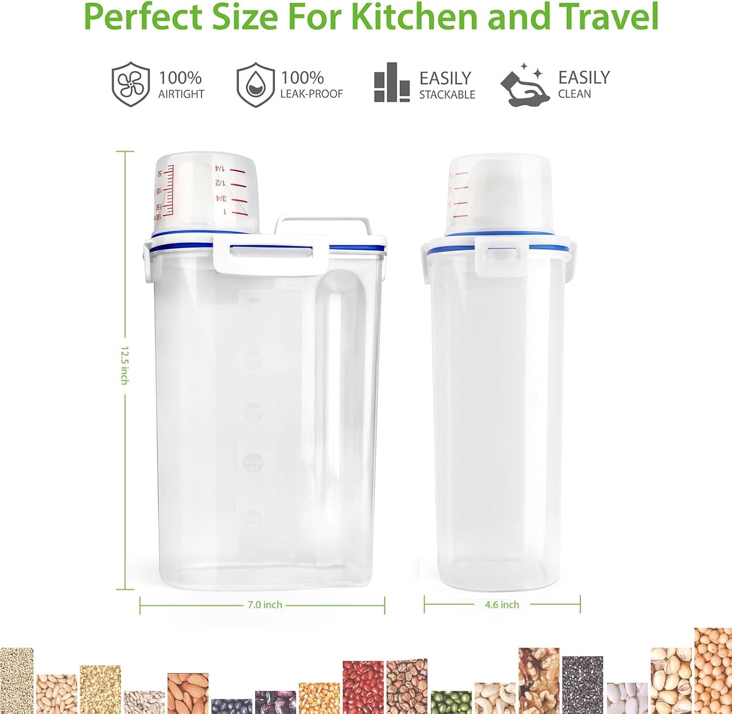 Rice Storage Container, 3 to 5Lbs Dry Food Airtight Container, Pet Dog Cat Food Canister, BPA Free Clear Plastic Kitchen and Pantry Organization Bin for Oatmeal, Grain, Cereal, Pasta, Flour