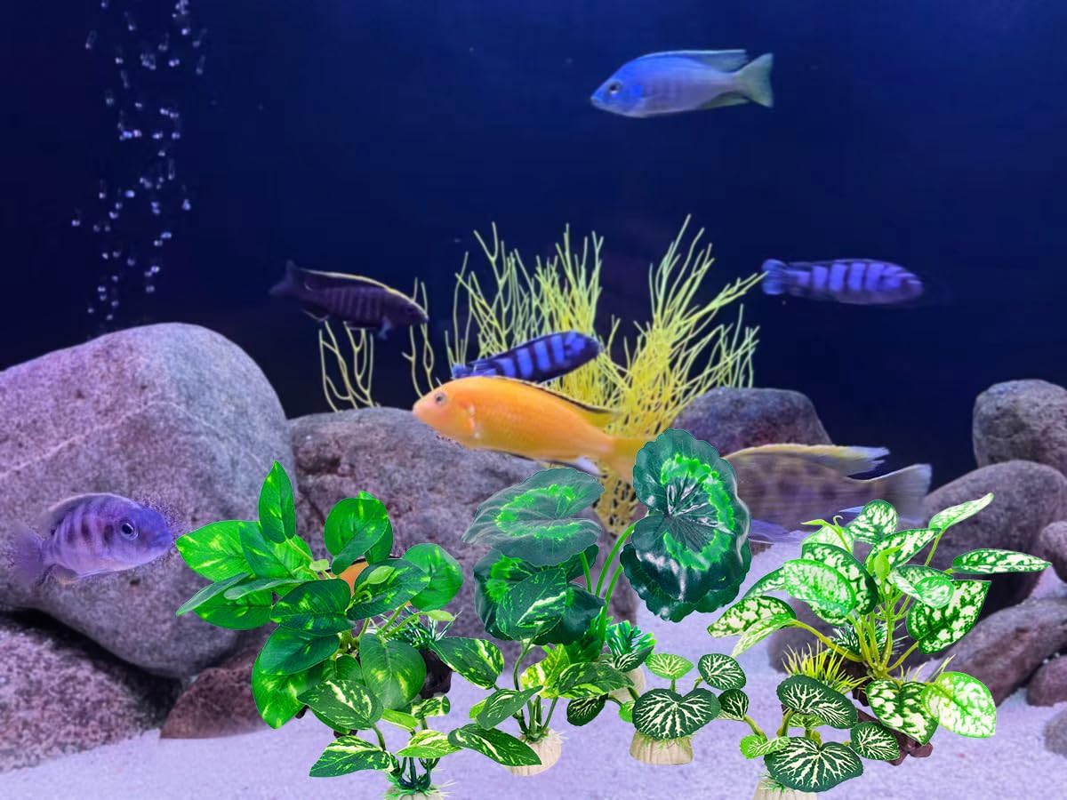 Betta Fish Tank Accessories 7 Pack Silk Aquarium Plants Decoration Artificial Fish Tank Plants Set for Aquariums Decor