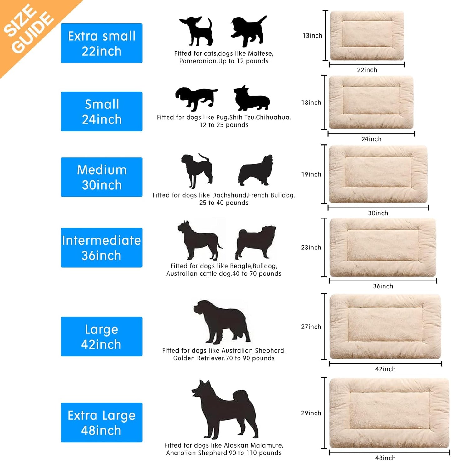 Cozy Dog Bed & Crate Pad, Medium Sized Dogs, Fit Metal Crates, Ultra Soft, Washable & Anti-Slip, Cream, 30inch
