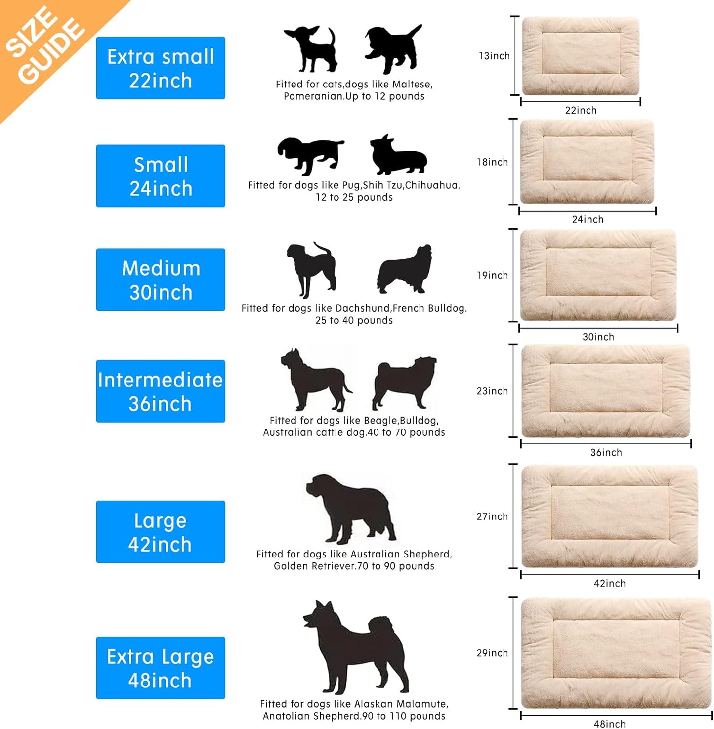 Dog Beds Crate Pad for Extra Large Dogs Ultra Soft Dog Crate Bed Washable & Anti-Slip Kennel Pad for Dogs Cozy Sleeping Mat,Cream 48inch
