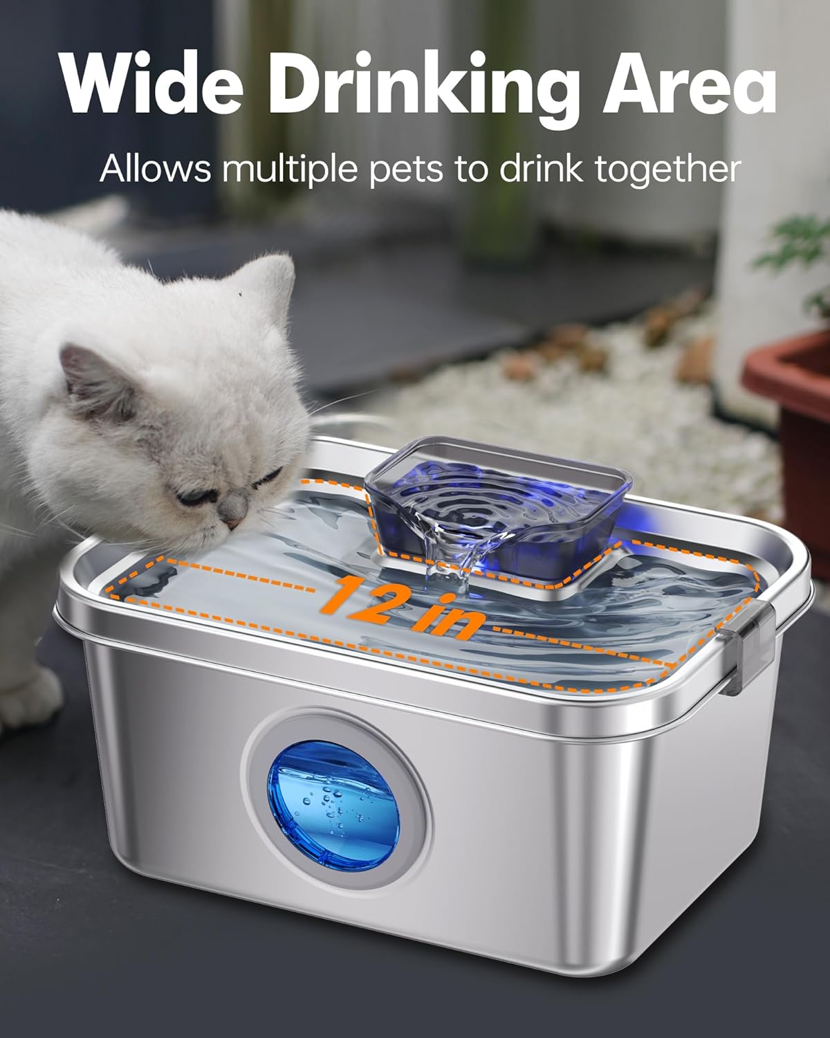 Dog Water Fountain 2 Gal, Stainless Steel Dog Water Fountain for Large Dogs Multi-Cats, Pet Water Fountain with Big Window, Super-Quiet Pump, Indoor Automatic Dog Water Bowl Dispenser Fountain Filters