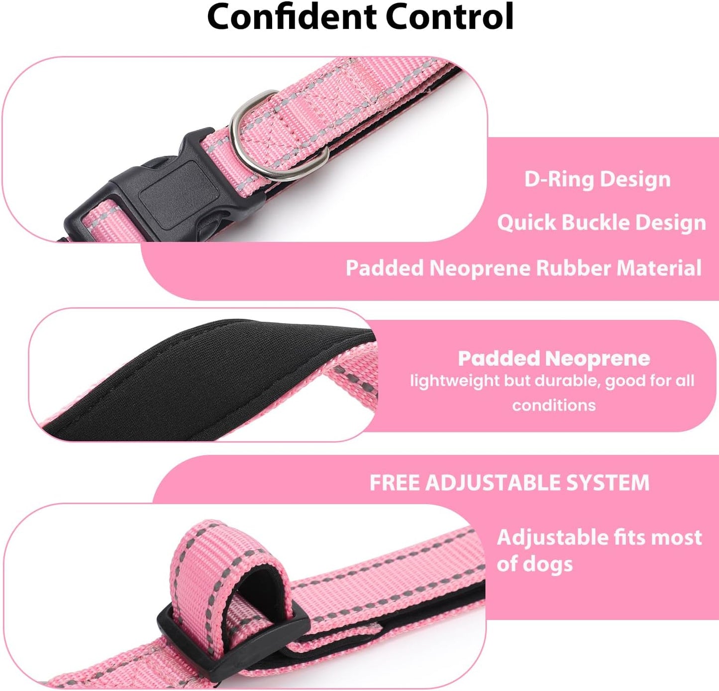 Reflective Dog Collar Padded with Soft Neoprene Breathable Quick Release Basic Dog Collars for Puppy Small Dogs Pink Girl