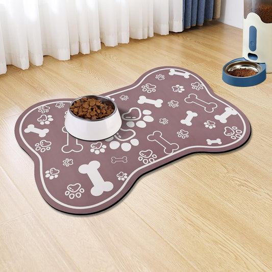 Dog Cat Mat for Food and Water,Rapid Absorbent Pet Feeding Mat, Bone Shaped Dog Placemat Bowl Mat with Rubber Backing,No Stains Pet Food Mats Indoor, Pet Accessories Supplies,Brown 12"×18"
