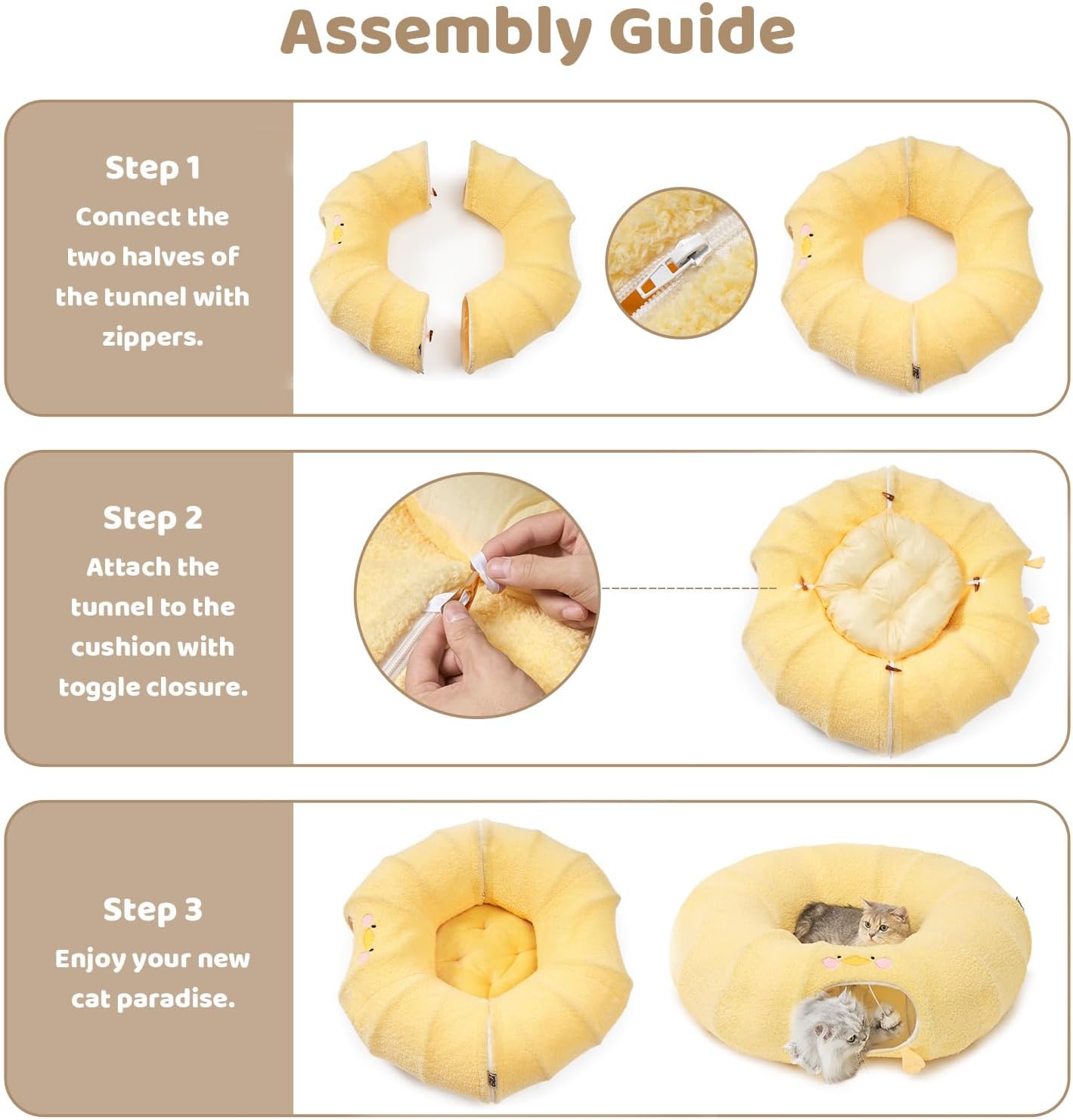 EHEYCIGA Cat Tunnel Bed for Indoor Cats, Cute Cat Donut Toy Tunnel for Small Large Cats with Washable Circle Cushion, Peekaboo Pet Cave Play Tunnel for Kitten, Puppy, Rabbit