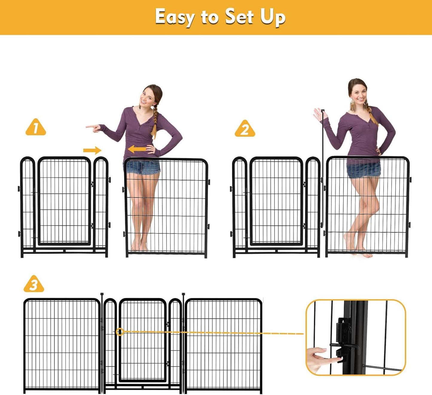 Dog Playpen 24 inch(H) 8 Panels Dog Fence Outdoor for Yard. Wide Door Low Threshold，Metal Dog Pen Heavy Duty Pet Puppy Exercise Pen for Rv Camping Garden Yard, Total 15.7 Ft(L)