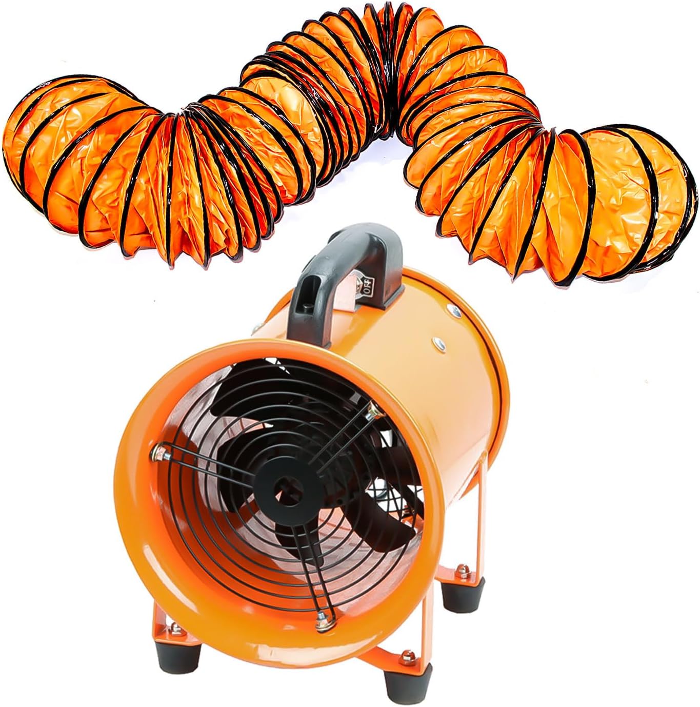 8-Inch High-Velocity Portable Utility Blower Fan, Industrial Exhaust Fan with 16.4ft Flexible Duct Hose, 3150 RPM Low-Noise Ventilator for Basements, Workshops, Warehouses, and Confined Spaces