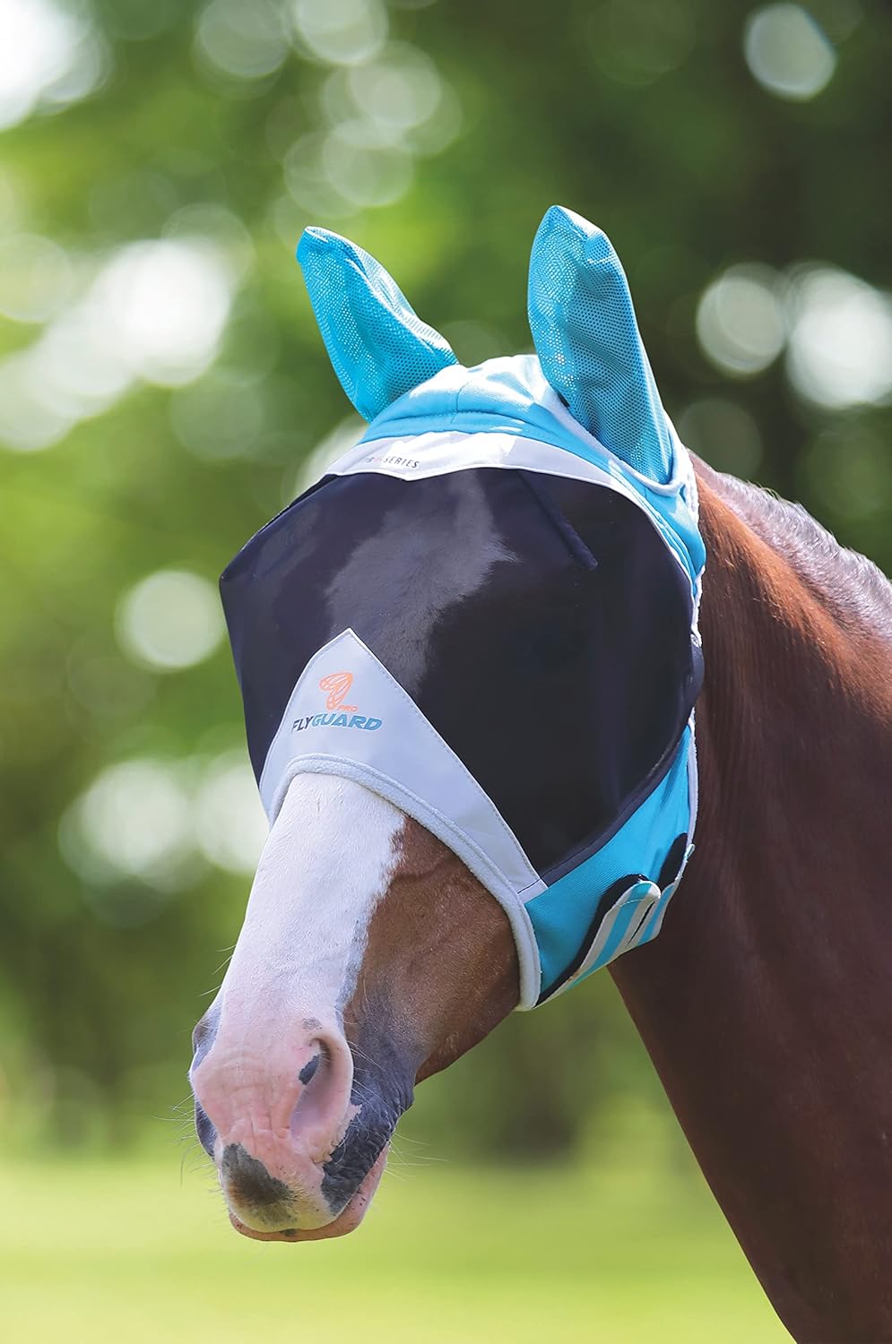 Shires Fine Mesh Horse Equine Fly Mask with Ears 60% UV Protection (Small Pony, Teal)