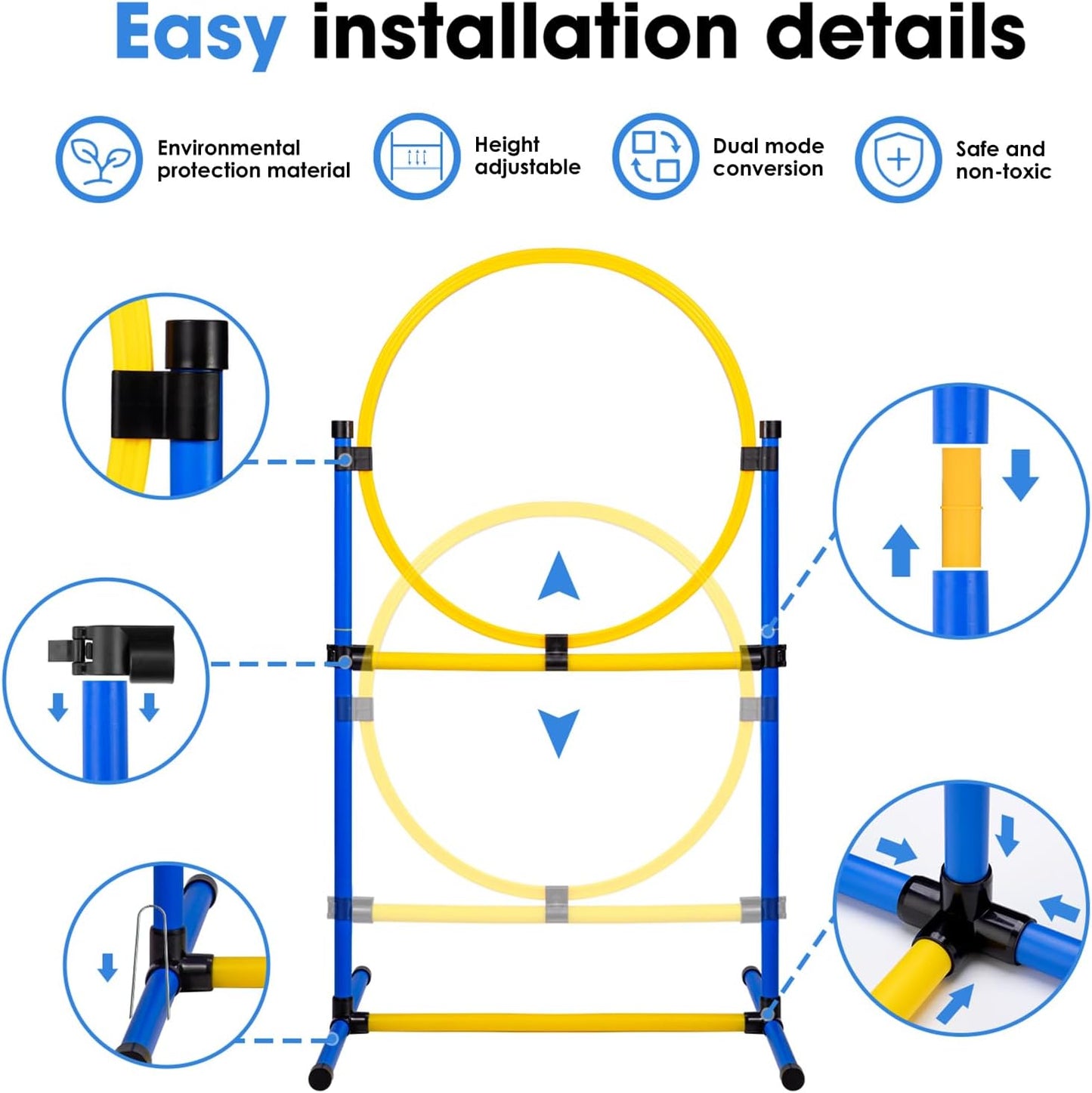 Dog Agility Course Backyard Set，Dog Agility Equipment, Dog Obstacle Course Backyard With 2-Set Agility Hurdle ，Jump Ring, 8 Weave Poles, Tunnel, Pause Box, Toy Balls And 2 Portable Carrying Bags