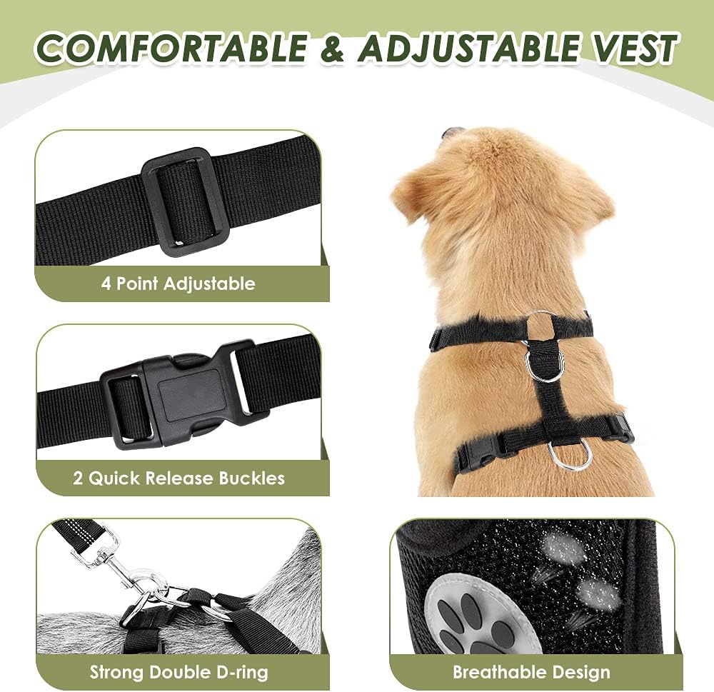 SlowTon Dog Seat Belt Harness for Car, Dog Car Harness Adjustable Mesh Breathable & Dog Seatbelt Safety Tether with Elastic Bungee for Small Medium Large Pets(Red, Double Clip, XS)