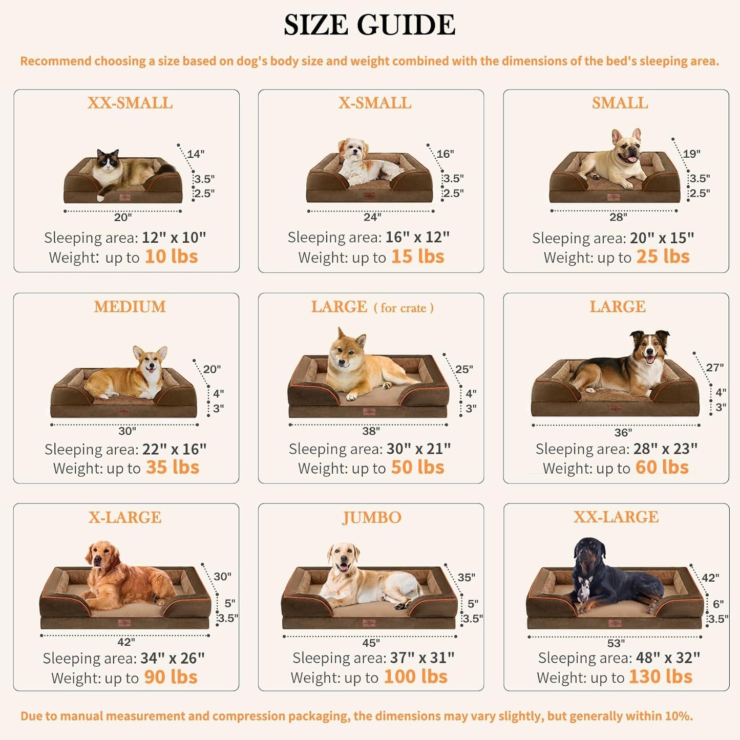 Comfort Expression Memory Foam Dog Beds, Orthopedic Washable Dogs Bed XXL, Waterproof Dog Beds Extra Large with Bolster & Removable Cover(XX-Large,Khaki Brown)