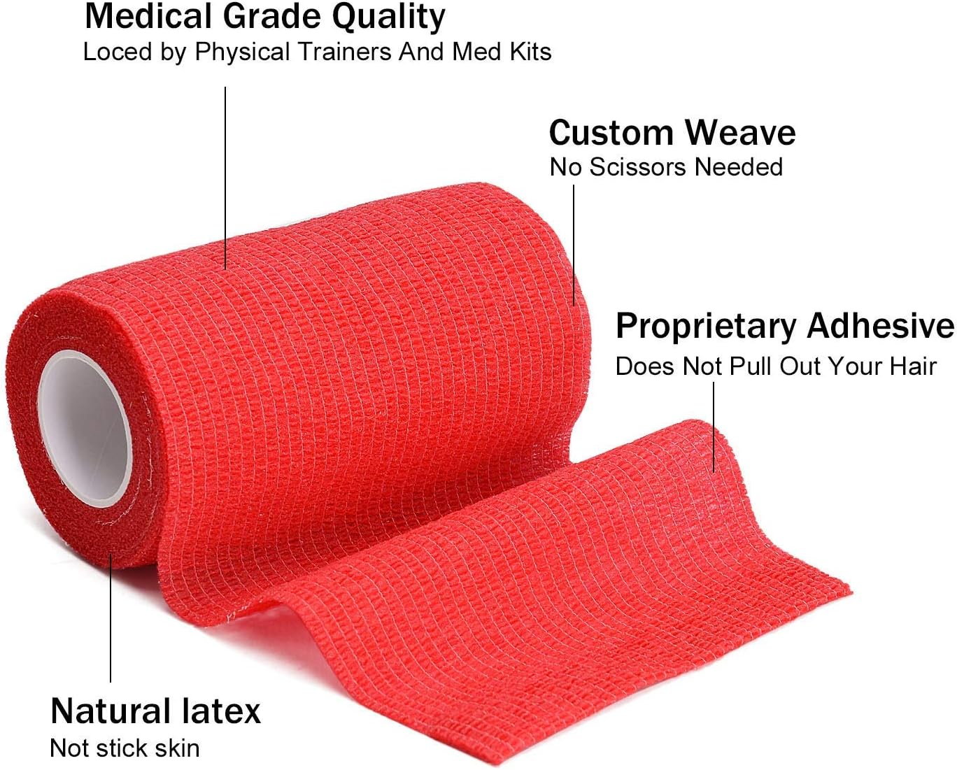TOBWOLF 12PCS Self Adhesive Bandage, 4" x5yd / 10cmx4.5m Elastic Cohesive Bandage Wrap, Breathable Sports Tape, Medical Sport Wrap for Wrist, Ankle, Knee, Leg, Sprains & Swelling - Red