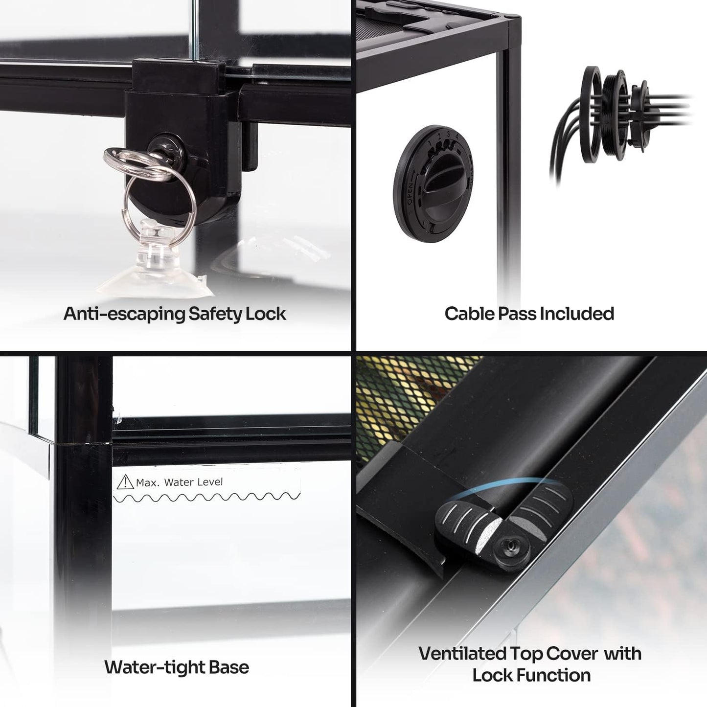 REPTIZOO 45 Gallon Glass Reptile Terrarium 24" x 18" x 24" Knock-Down Reptile Tank with Double Hinge Door and Top Screen Ventilation Easy Assembly Terrarium