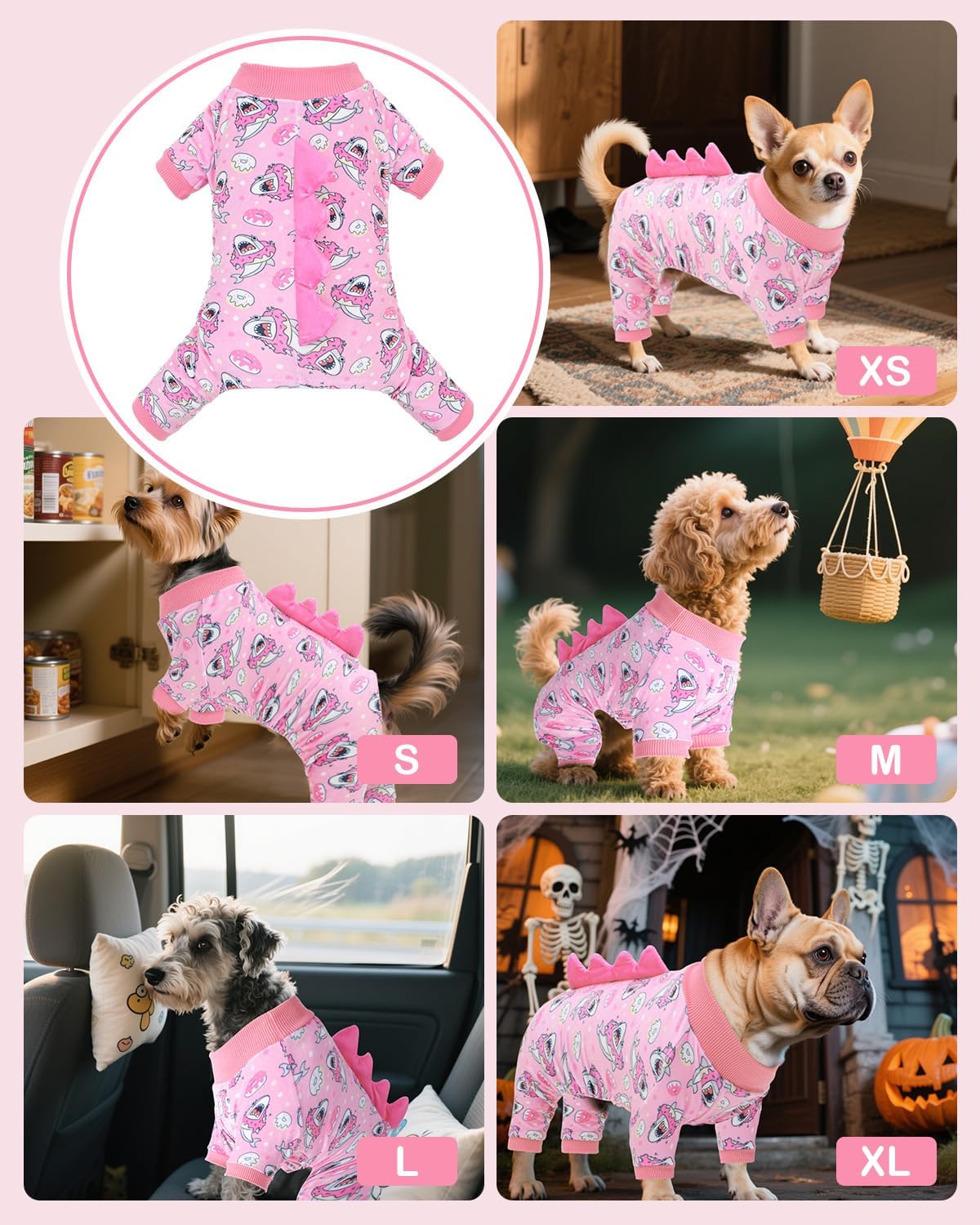CuteBone Dinosaur Costume Dog Pajamas, Stretchy Spandex Crystal Velvet Sleepwear Coat for Small Dogs, Soft & Warm Pet Outfit Clothes for Cold Weather, Cozy Pullover Design COSP09XS