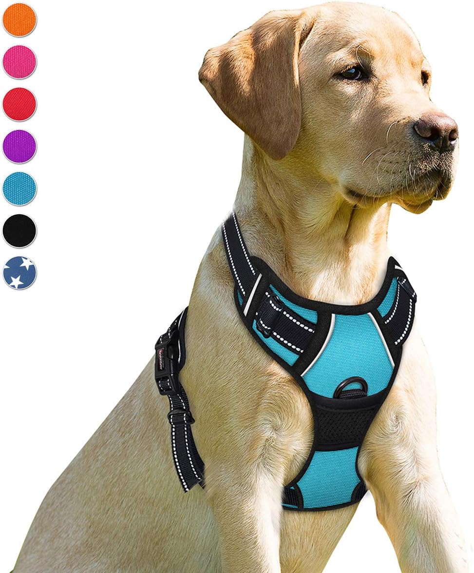 BARKBAY No Pull Dog Harness Front Clip Heavy Duty Reflective Easy Control Handle for Large Dog Walking(Blue,XL)