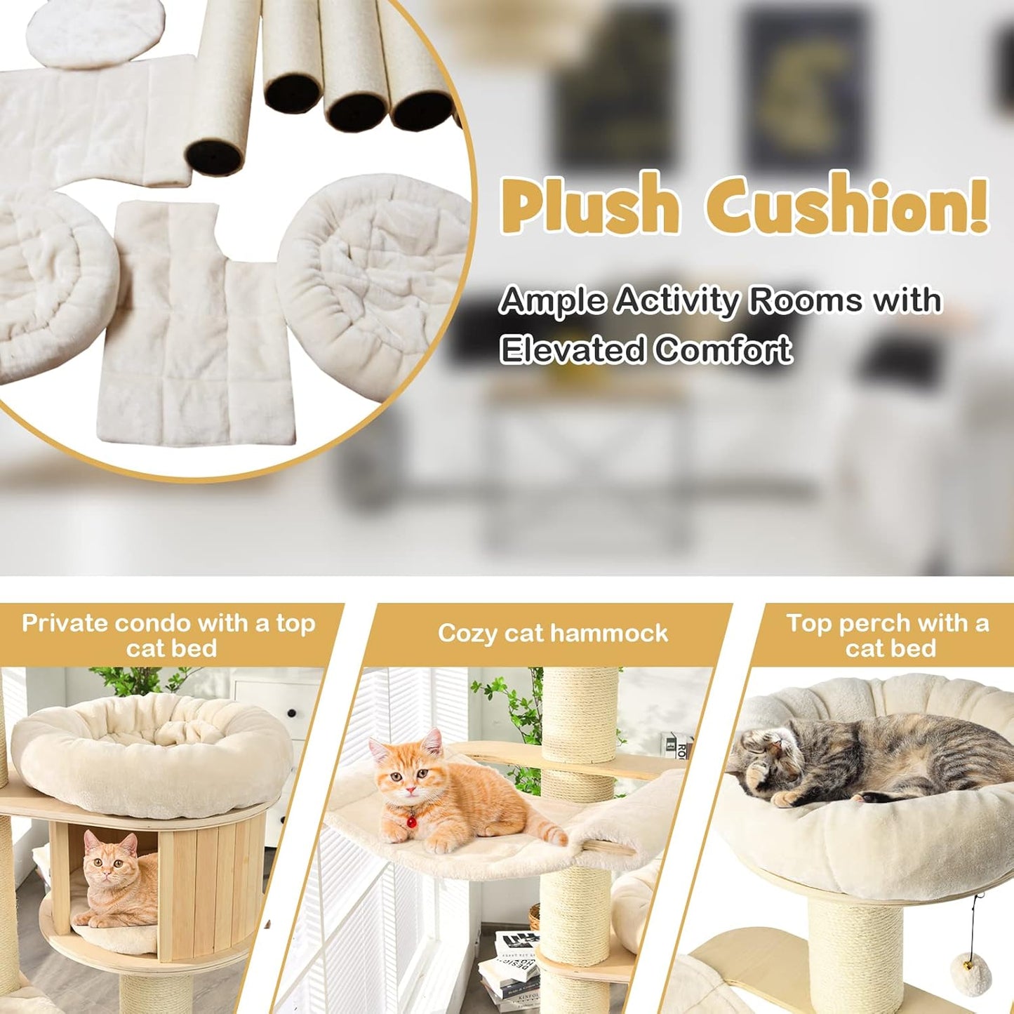 PETSITE 68.5" Tall Cat Tree, Multi-Level Modern Cat Tower with Sisal Scratching Posts, Top Perch, Cat Condo, Hammock, Jingling Balls, and Washable Cushions, Cat Tree Tower for Indoor Cats Large Adult