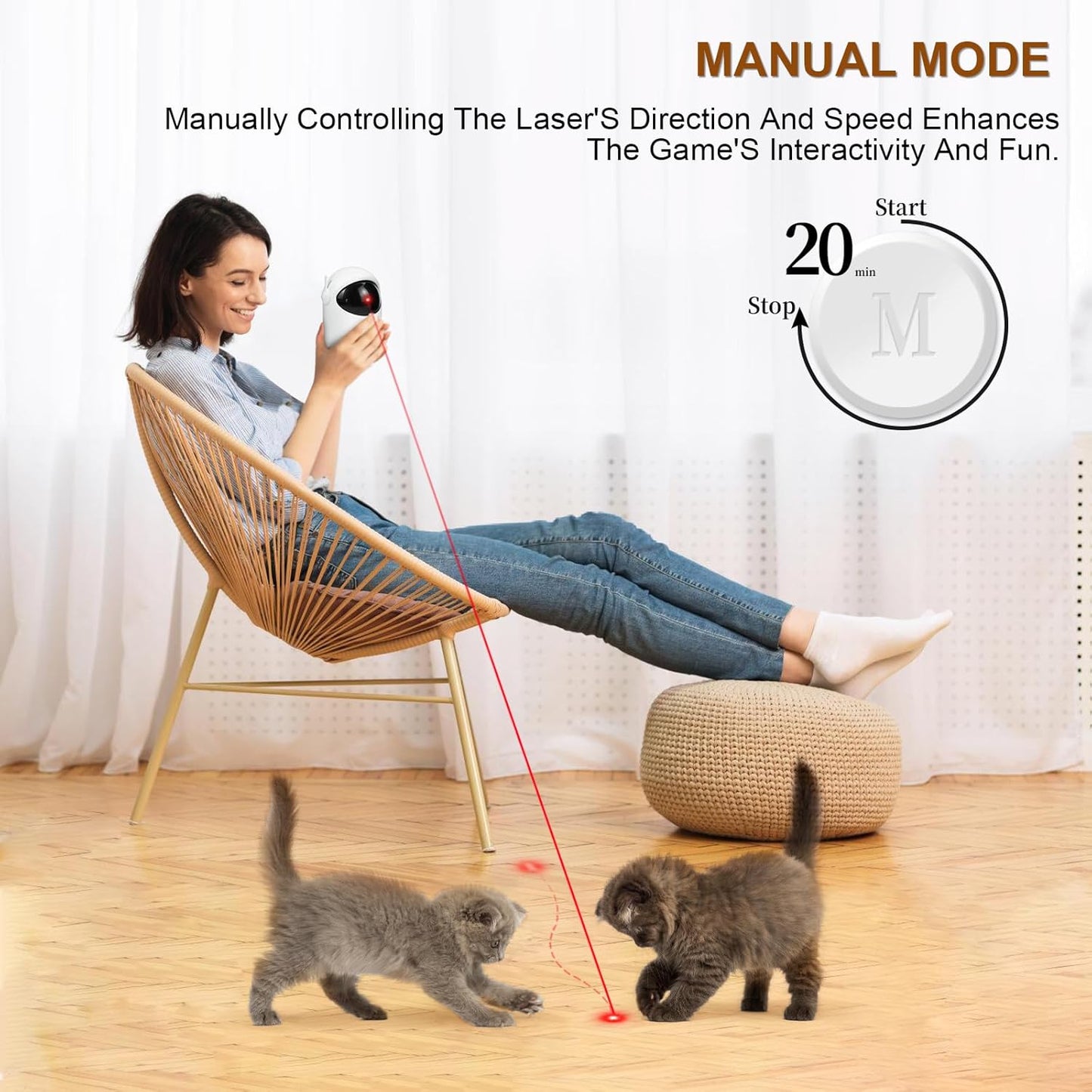 Laser Cat Toys for Indoor Cats Interactive Cat Toy 3 Speed Modes with Timer Rechargeable Rechargeable 3 Adjustable Circling ranges for Cats/Kitten/Dogs