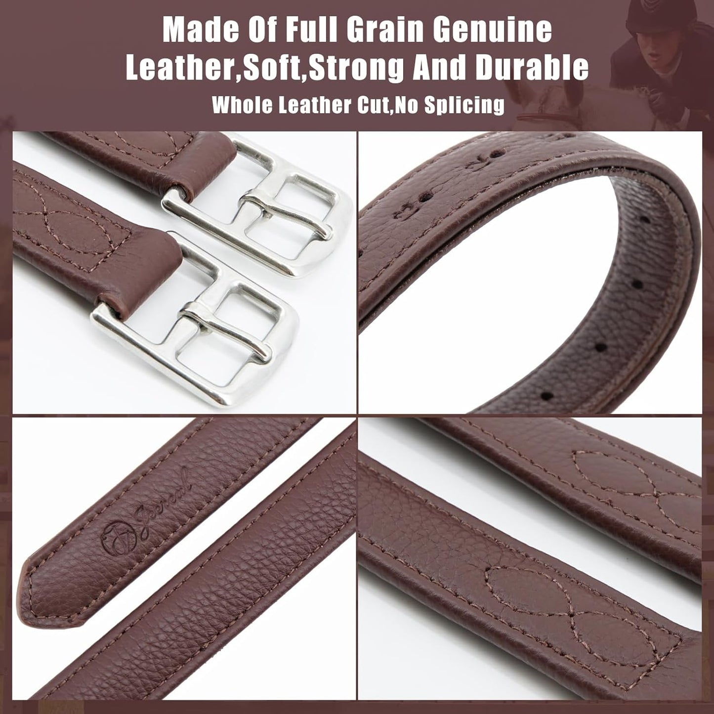 Jeereal Stability English Stirrup Leathers with Strong Nylon Core for Equestrian Riding