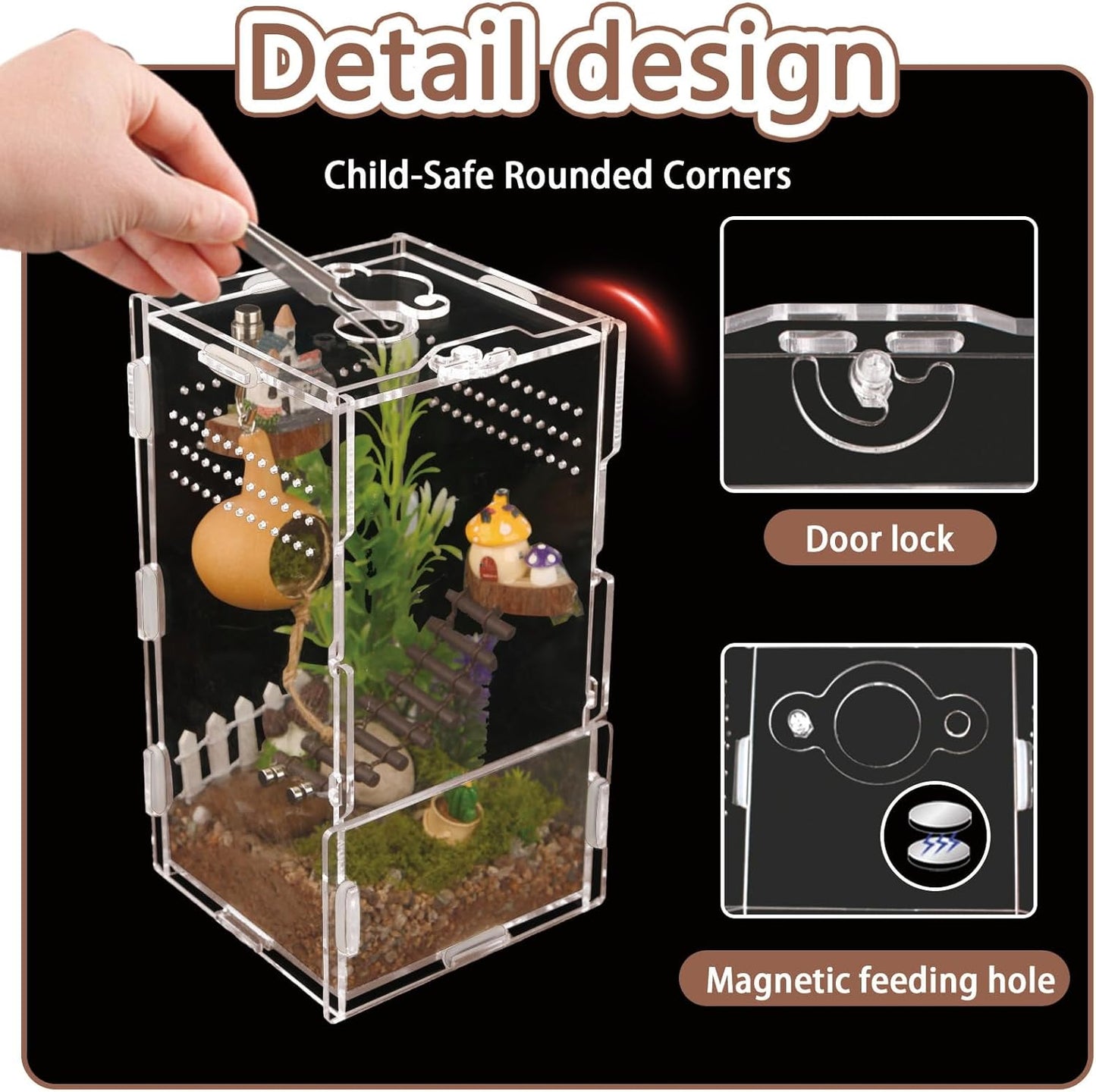 8x4x4in Vertical Acrylic Jumping Spider Enclosure – Arboreal Tarantula & Reptile Terrarium for Sling Lizards, Geckos, Snails