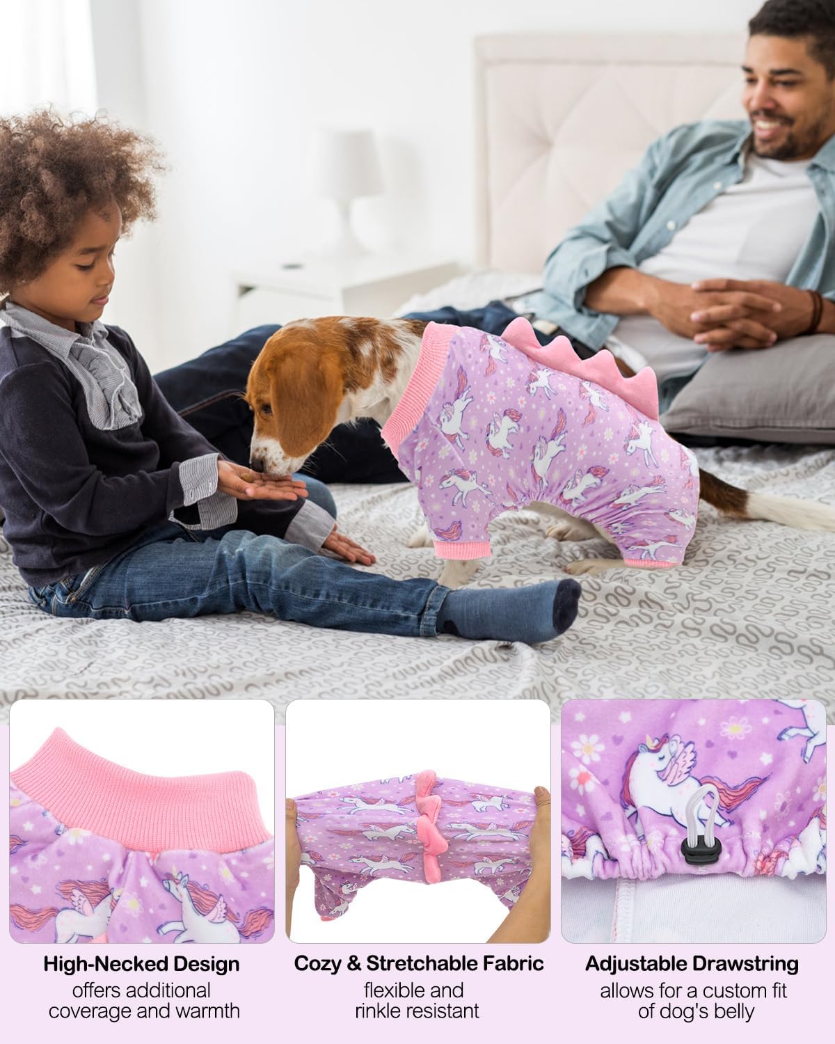 CuteBone Dinosaur Costume Dog Pajamas, Stretchy Spandex Crystal Velvet Sleepwear Coat for Small Dogs, Soft & Warm Pet Outfit Clothes for Cold Weather, Cozy Pullover Design COSP11S