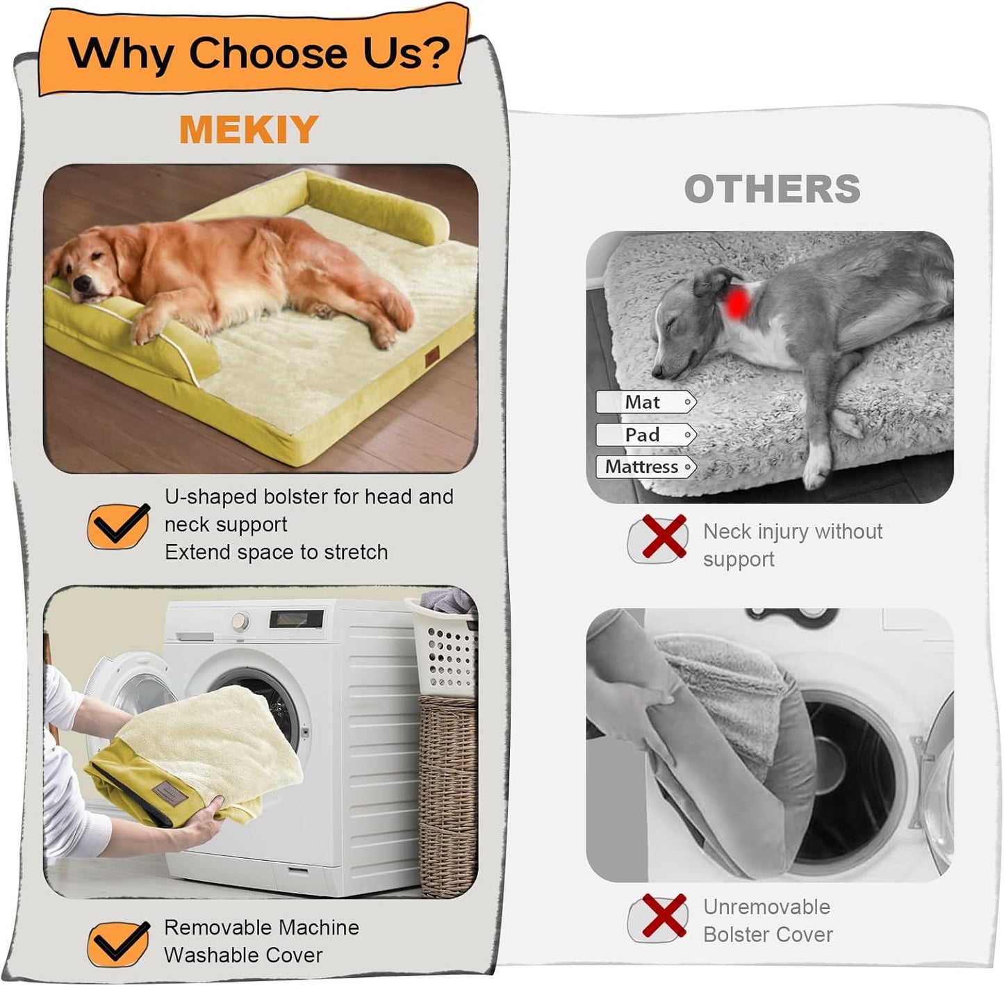 Large Dog Bed Orthopedic Washable - Couch Sofa - XL Large Big Dogs - Beds Bolster Pet - Memory Foam - Waterproof with Removable Cover - Ginger Yellow Dog Bed