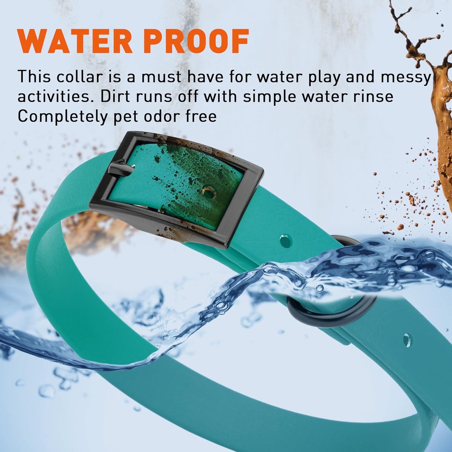 Dogline Biothane Waterproof Dog Collar Strong Coated Nylon Webbing with Black Hardware Odor- Proof for Easy Care Easy to Clean High Performance Fits Small Medium or Large Dogs, Blue Aqua