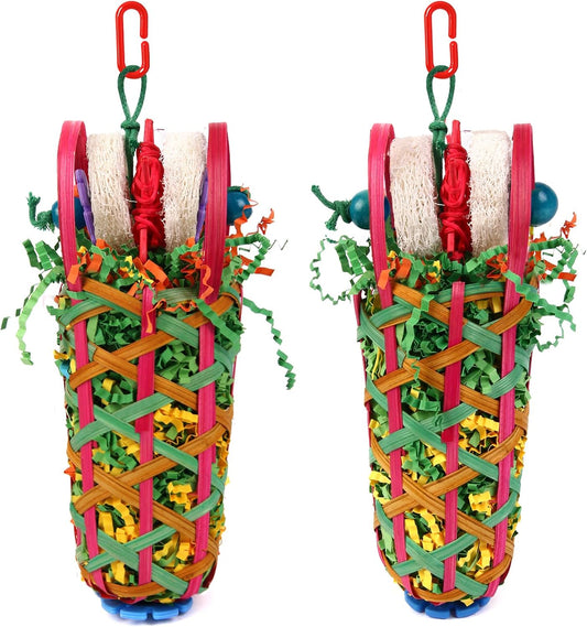 Kyouki Parrot Toy,2 PCS Bird Toy - Suitable for Cockatoos, Parakeets, Conures, Love Birds, Small and Medium-Sized Parrots for Tearing and Foraging Bird Cage Toysr(Multicolor Basket)
