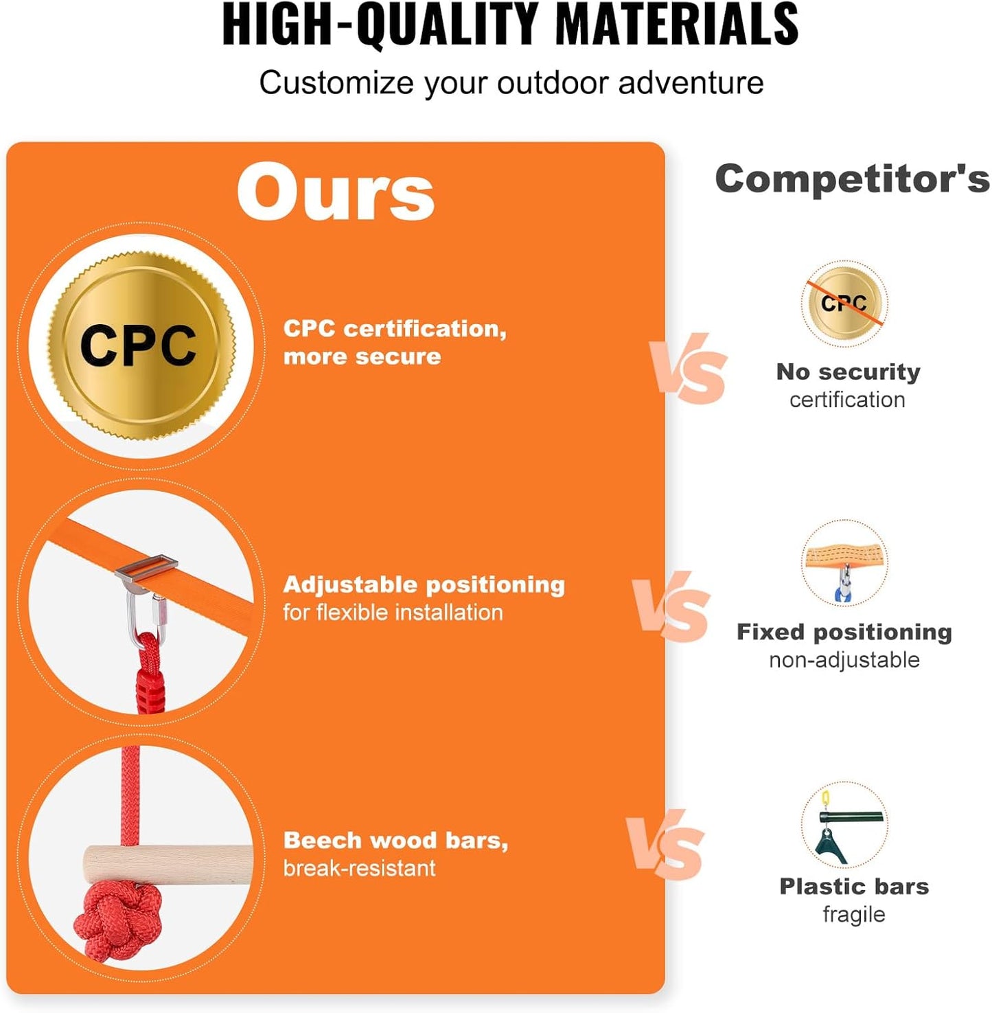 VEVOR Ninja Warrior Obstacle Course for Kids, 2 x 65 ft Weatherproof Slacklines, 500lbs Weight Capacity Monkey Line, Outdoor Playset Equipment, Backyard Toys Training Equipment Set with 12 Obstacles