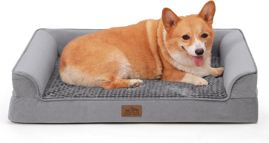 Orthopedic Dog Bed for Large Dog, Pet Couch for Medium Dog Cat, Big Supportive Foam Bolster Sofa with Waterproof Lining Cover, Anti-Slip, Comfort, Washable, 36x27x7.5 in, U Shape, Grey