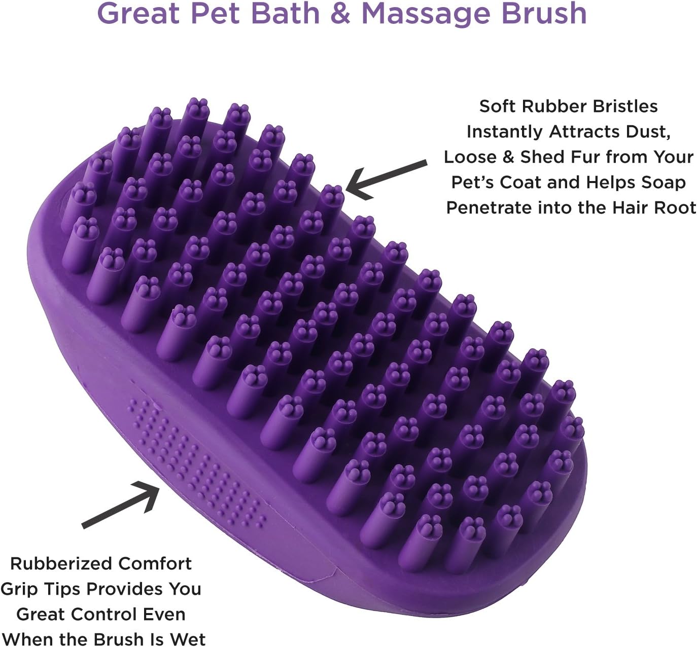 Hertzko Pet Bath & Massage Brush - Dog Bath Brush Scrubber for Shampooing and Massaging Dogs, Cats, Small Animals, Short/Long Hair - Rubber Curry Brush Dog - Removes Loose & Shed Fur (No Handle)
