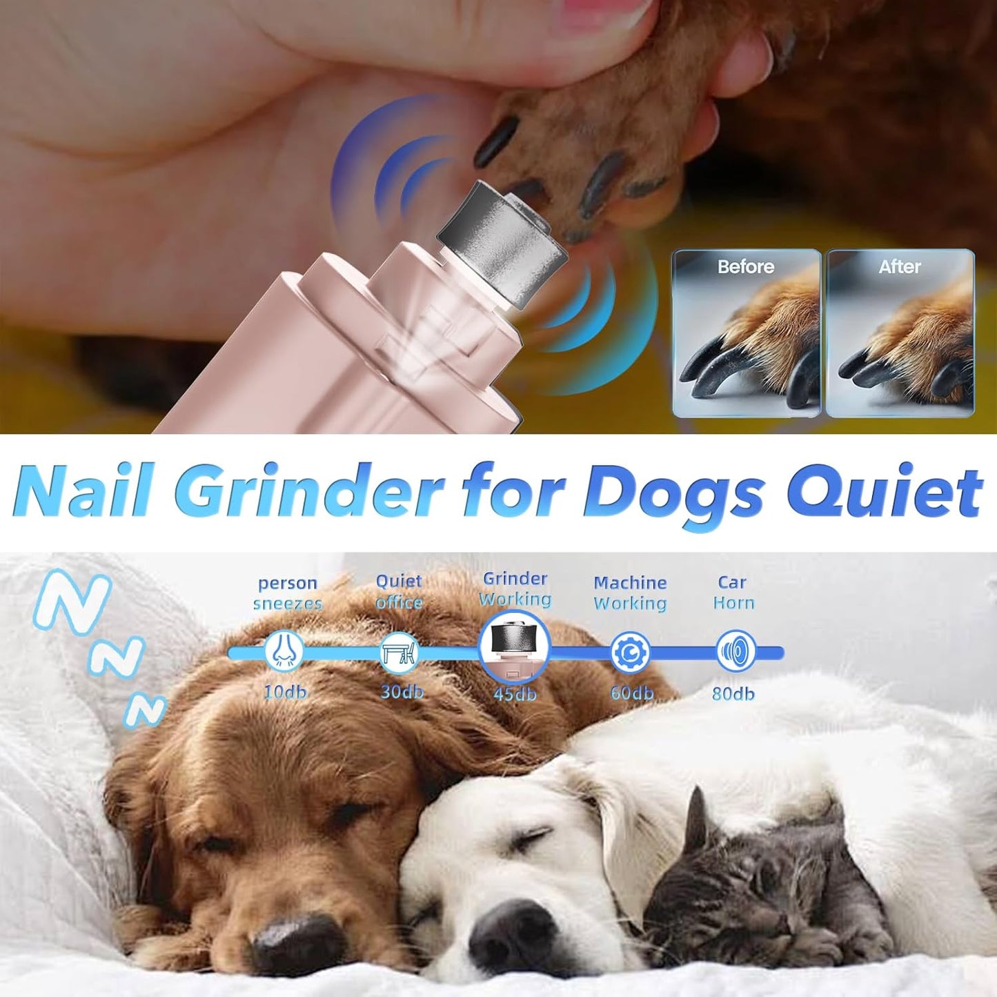 2-in-1 Cat Nail Clippers & Dog Nail Clippers Trimmers for Large Medium Small Dogs Cats Claw Trimmer Quick Sensor and Safety Guard USB Rechargeable with 2 LED Lights Dogs Nail Trimmer