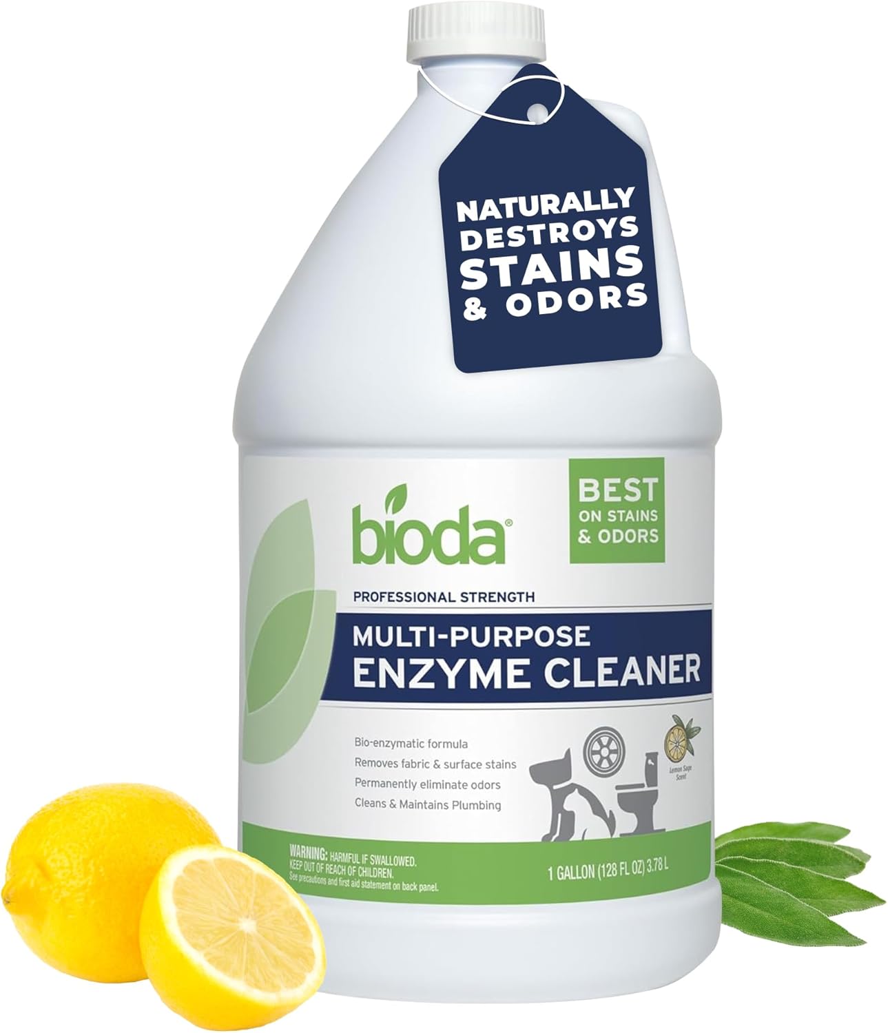 Bioda Multi-Purpose Probiotic Enzyme Cleaner and Deodorizer | Professional Strength | Trash Can Deodorizer, Pet Stains and Odors, Drains, Floors, Bathrooms, Toilets | Made in USA | 1 Gallon