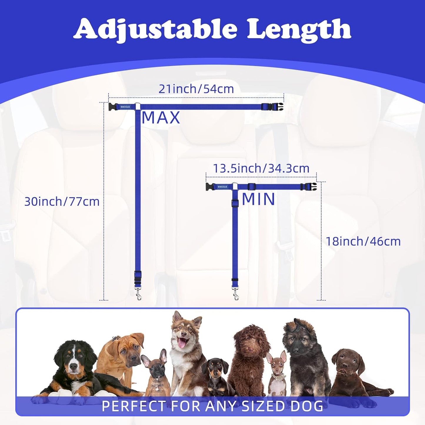 BWOGUE Pet Dog Cat Seat Belts, Car Headrest Restraint Adjustable Safety Leads Vehicle Seatbelt Harness (1 Pack)