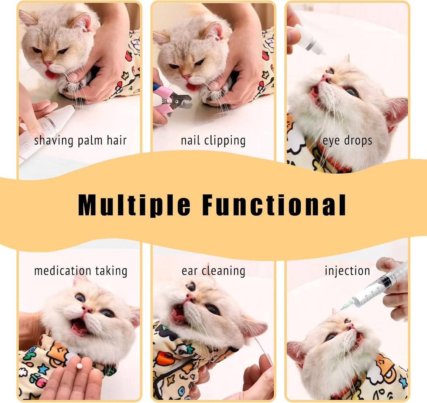 35.4" Cat Grooming Wrap,Self-Adherent Cat Wrap for Cutting Nails,Anti-Escape Cat Swaddle Wrap,Multifunctional Anti-Scratch Cat Restraint Wrap for Medicine,Nail Clipping,Ear Cleaning(Within 22lbs)