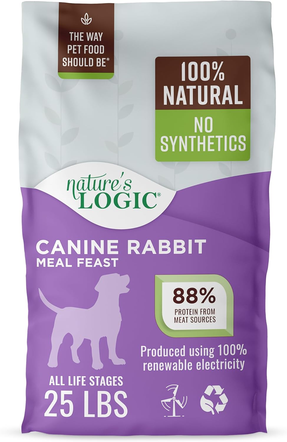 NATURE'S LOGIC Dry Dog Food - 100% Natural - No Synthetics - for All Ages, Sizes, Breeds - Free from Common Allergens, High Protein - Rabbit Meal Feast, 25lbs