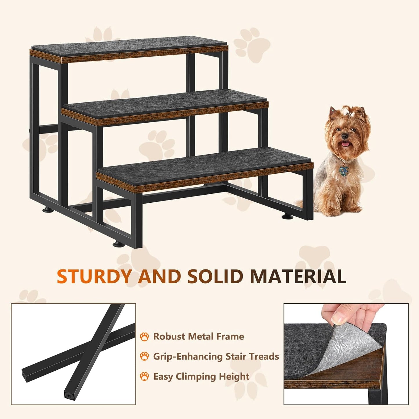 Dog Stairs for Small Dogs 3 Steps Pet Stairs Dog Stairs Steps for Couches High Beds, Non-Slip Indoor Dog Ramp, Holds Up to 100lbs