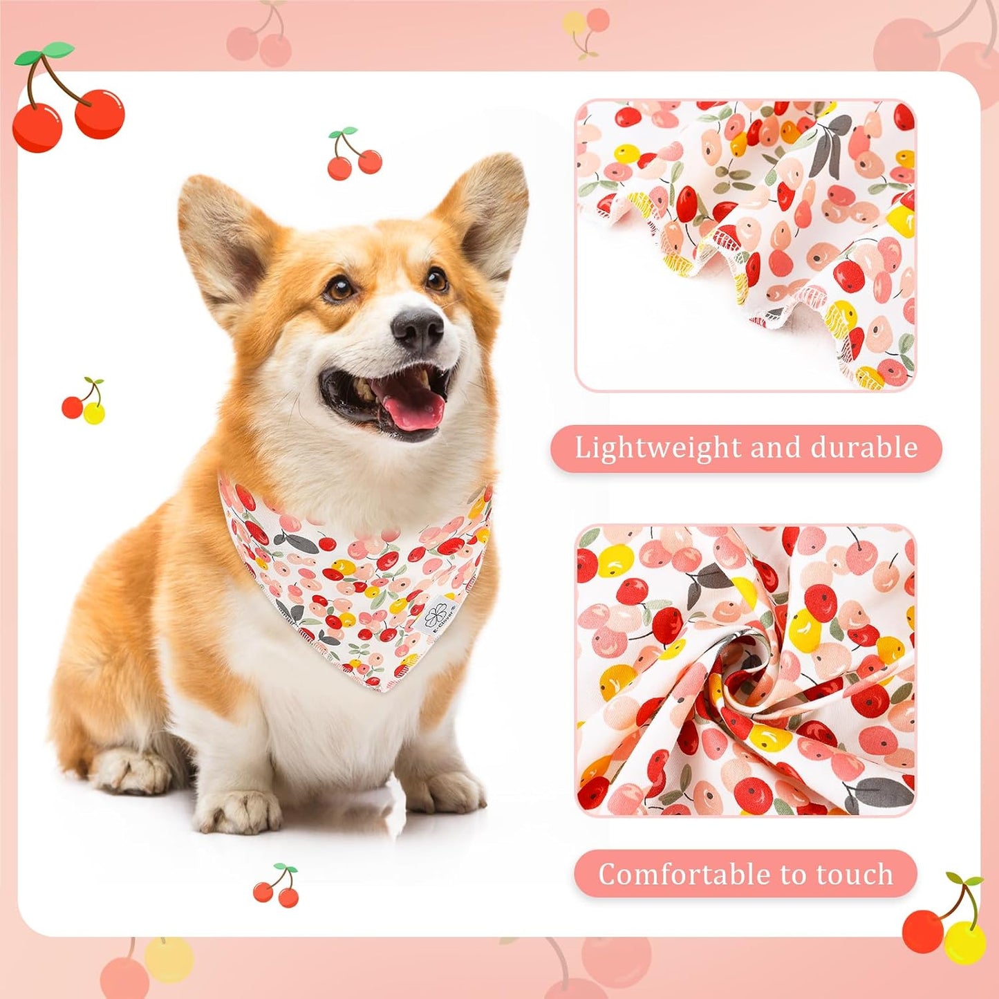 E-Clover Pink Floral Dog Bandanas & Matching Scrunchie Set Cute Dog Scarf Bibs Pet Bandana with Bow Tie for Medium Large Dogs Owner Mom Spring Summer