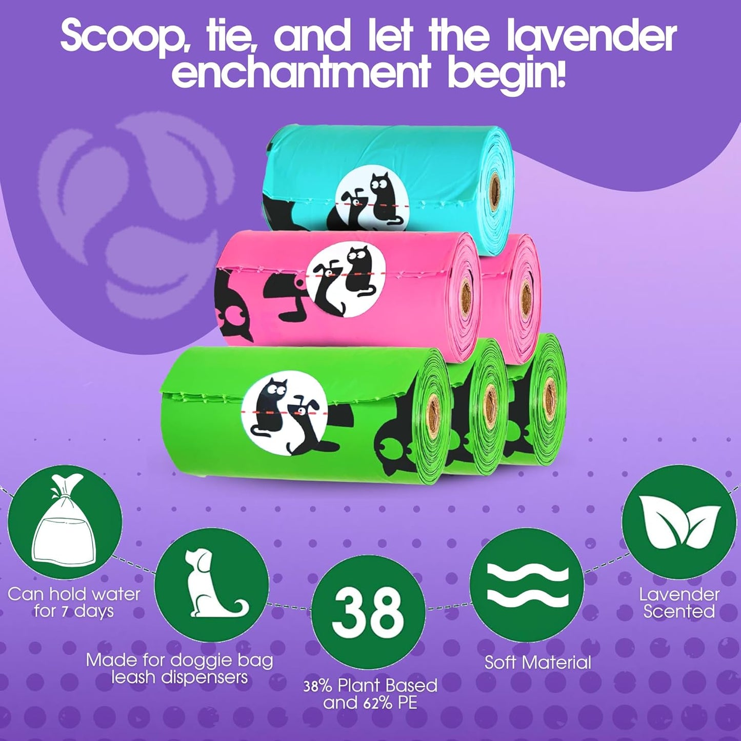 Pet N Pet 720 Counts Lavender Scented, Colorful Poop Bags for Dogs, 38% Plant Based & 62% PE Dog Poop Bags Rolls, Extra Thick Dog Waste Bag, Doggy Bag