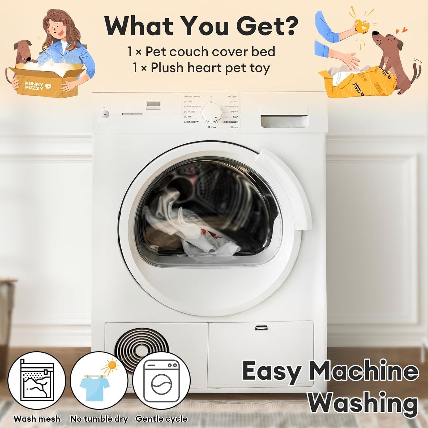 FUNNY FUZZY Pet Fluffy Fuzzy Calming Dog Couch Bed Sofa Protector Washable Pets Mat for Large Medium Small Dogs and Cats (Grey,37.4 × 33.46 × 6.3 in)