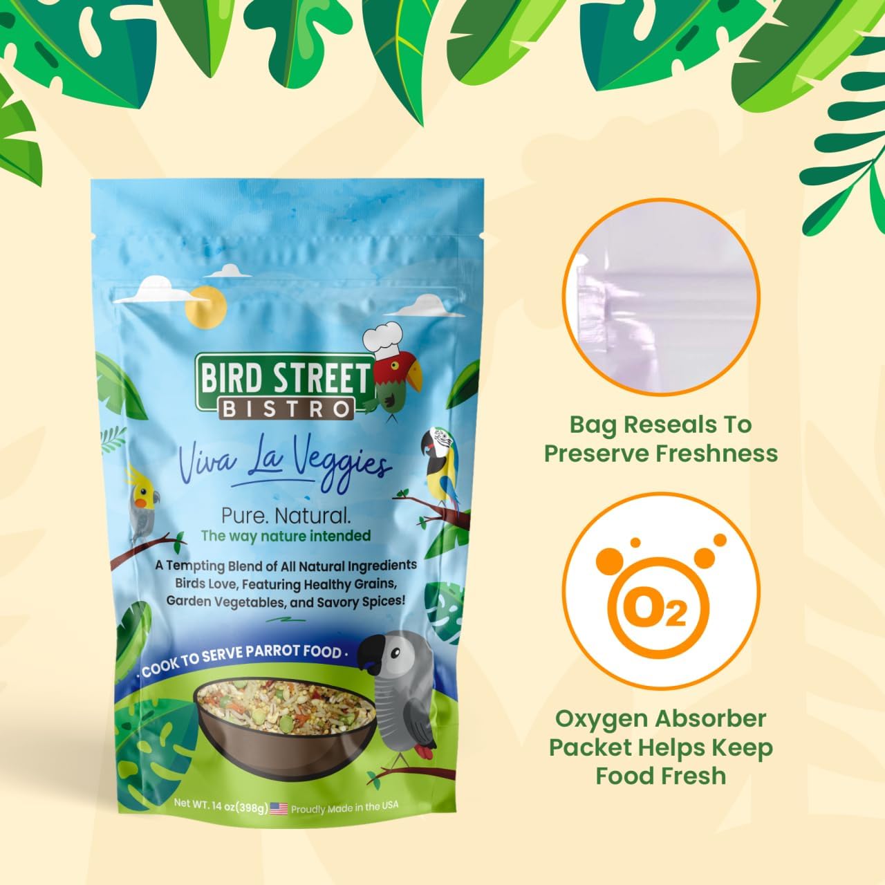 Parrot Food - Parakeet & Cockatiel Food - Cooks in 3-15 min w/ Natural & Organic Grains, Legumes, Non-GMO Fruits, Vegetables & Health-Oriented Spices