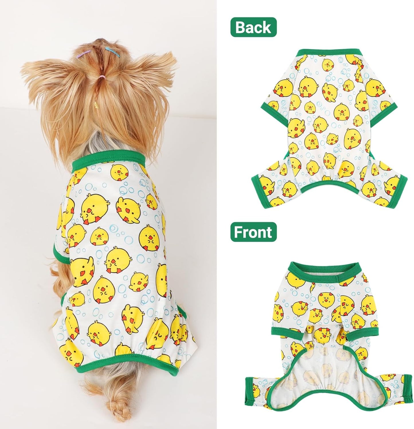 Dog Pajamas Small Sized Dogs Stretchable Summer Dog Clothes Pjs 4 Legs Girl Boy Cute Soft Puppy Outfits Doggie Cat Jammies Jumpsuit Sleeper for Pet, Duckling, Small