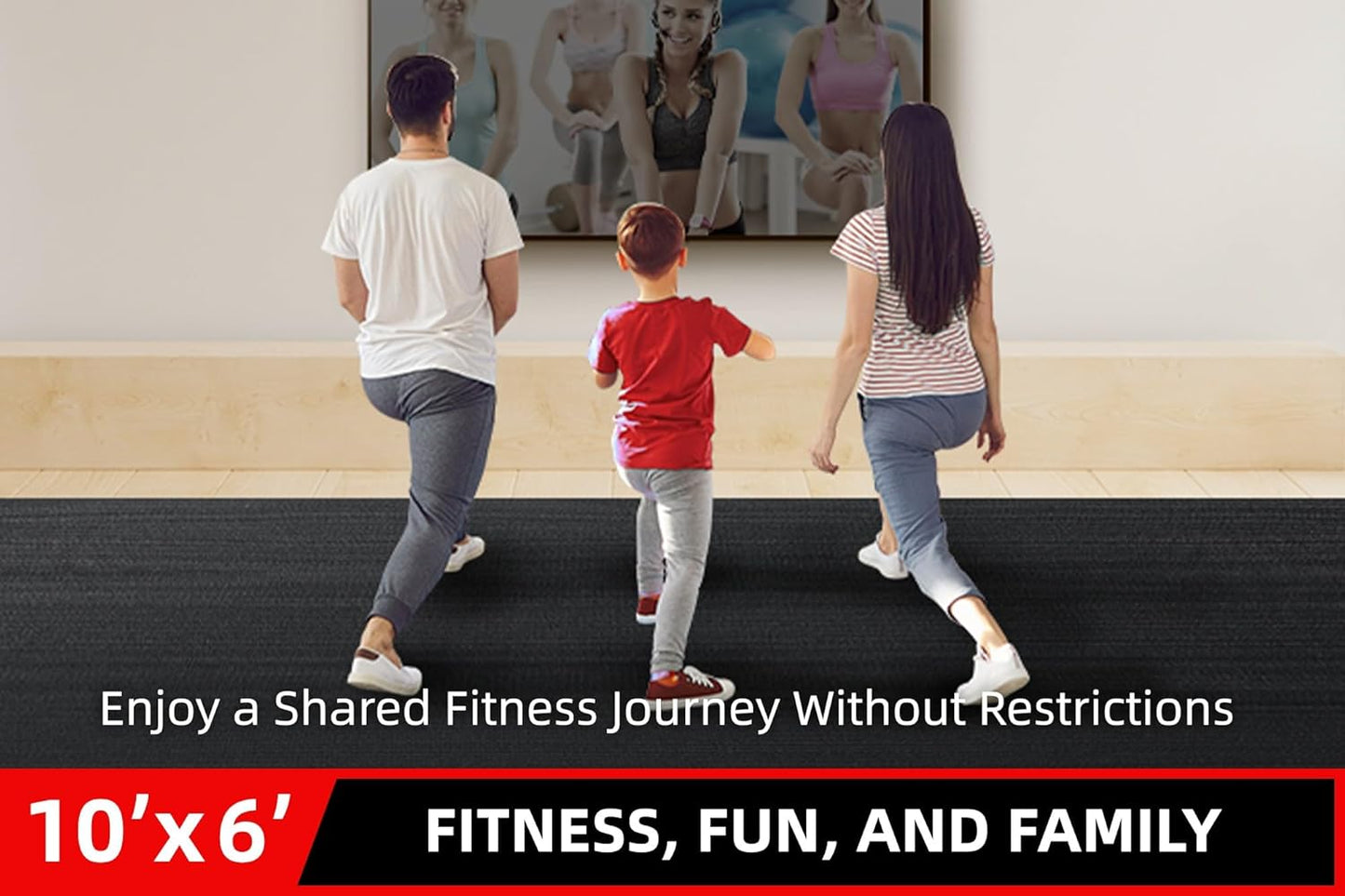 Large Exercise Mat for Home Workout,12‘x6’/10'x6'/9'x6'/8'x6'/7'x5'/6'x4' (7mm) Extra Thick Workout Mat, High-Density Gym Mat for Cardio, Jump Rope, MMA, Weights (Shoe-Friendly)