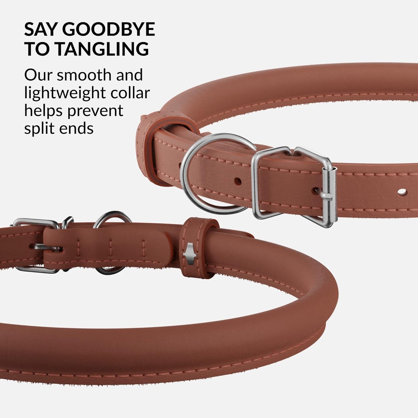 CollarDirect Rolled Leather Dog Collar, Soft Padded Round Puppy Collar, Handmade Genuine Leather Collar Dog Small Large Cat Collars 13 Colors (15-19 Inch, Cinnamon Smooth)