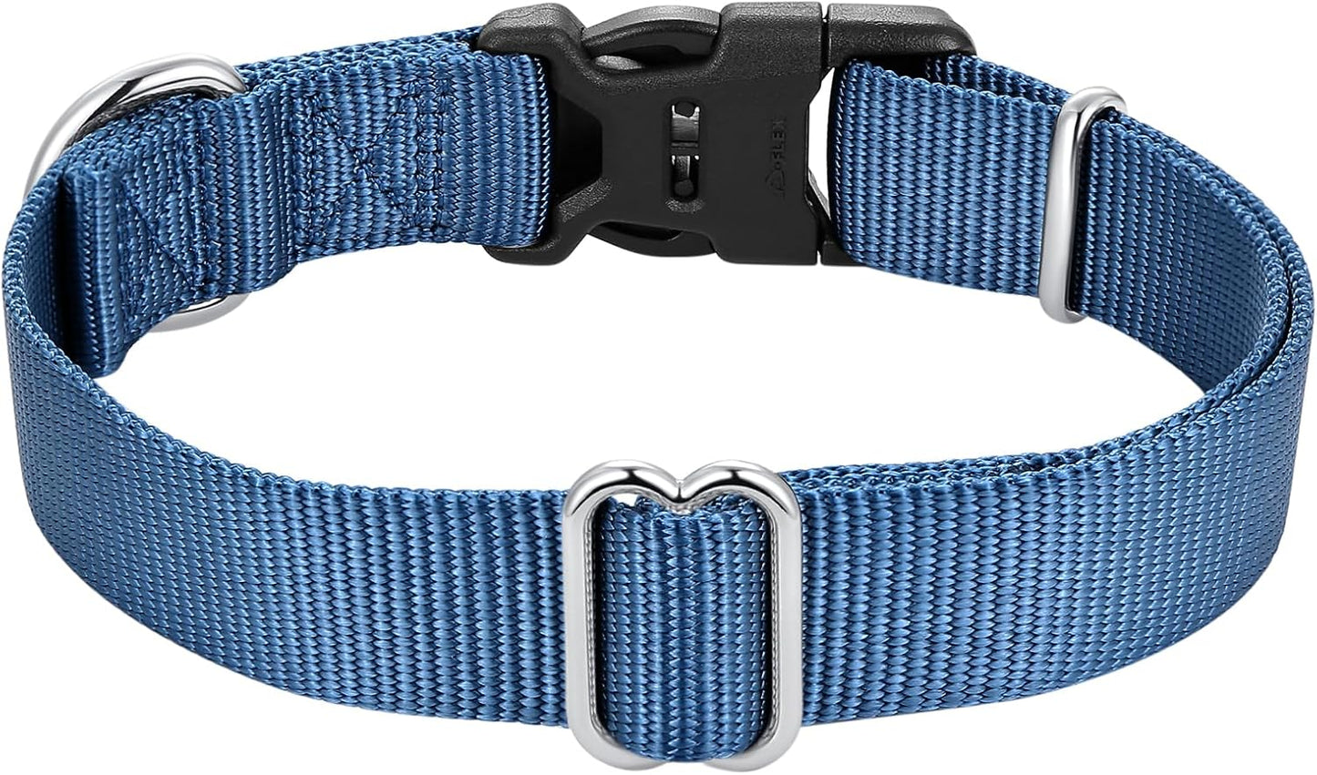 Mikivery Nylon Dog Collar with Quick Release Buckle Soft Adjustable Sturdy for Small Medium Large Dogs Haze Blue,M