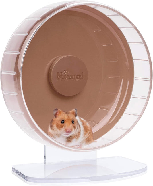 Niteangel Super-Silent Hamster Exercise Wheels: - Quiet Spinner Hamster Running Wheels with Adjustable Stand for Hamsters Gerbils Mice Or Other Small Animals (M, Brown)