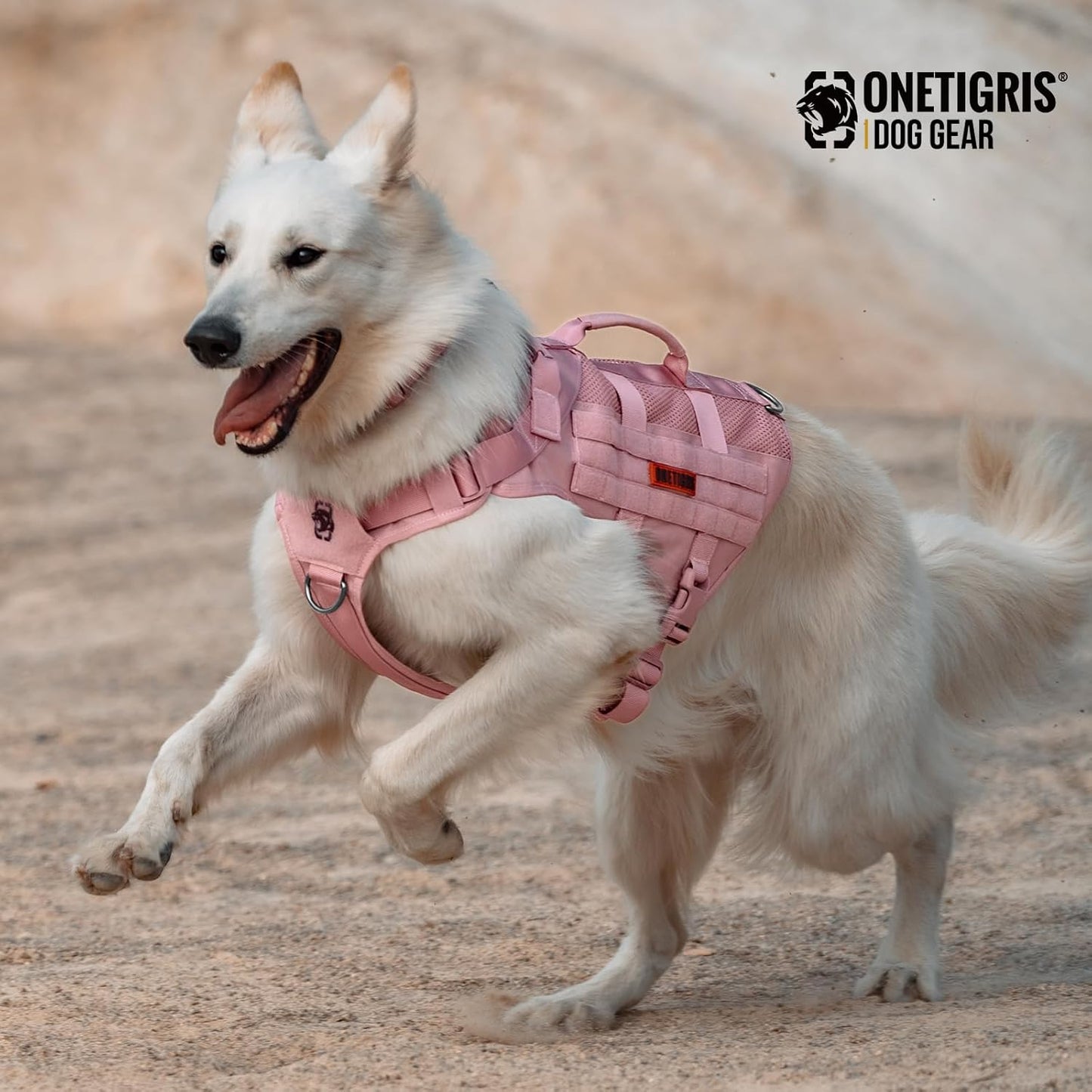 OneTigris Tactical Dog Harness for Small Dog, No Pull Small Dog Vest Harness with Handles Breathable Military Dogs Molle Vests for Walking Hiking Training (Pink, Medium)