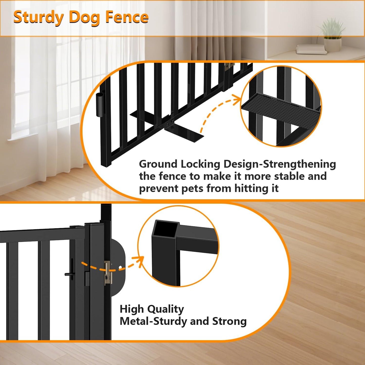 Free Standing Dog Gate with Door for Indoor Outdoor, Portable Dog Fence Foldable Design, Metal Black 32" Tall, Expandable 4 Panels Use for Front Door, Yard, Stairs