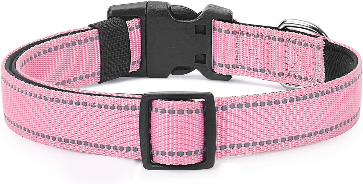 Reflective Dog Collar Padded with Soft Neoprene Breathable Quick Release Basic Dog Collars for Medium Dogs Pink Girl