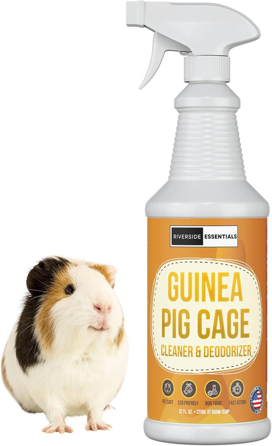 32oz Guinea Pig Cage Cleaner & Deodorizer Spray - Safe & Effective Odor Eliminator for Small Animal Cages - Non-Toxic & Pet Safe Friendly Formula - Made in the USA